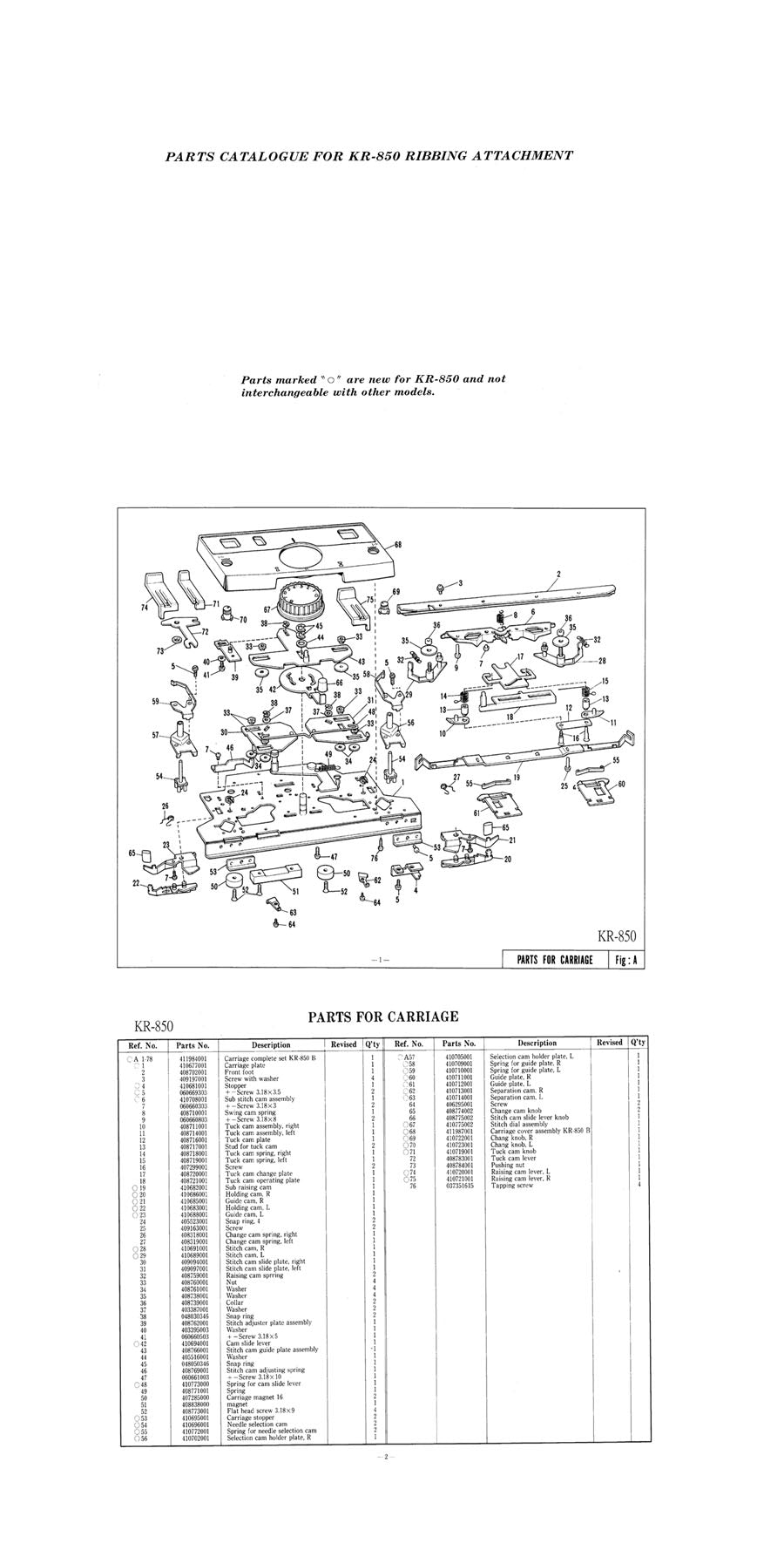 KR850 PARTS CATALOGUE 888400
