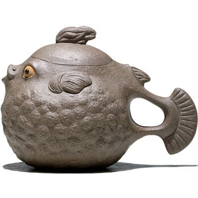 LIONRHK TEA - Yixing Zisha Clay Teapot, Ore Green Clay, Cute Little Puffer Fish In One Go 150cc