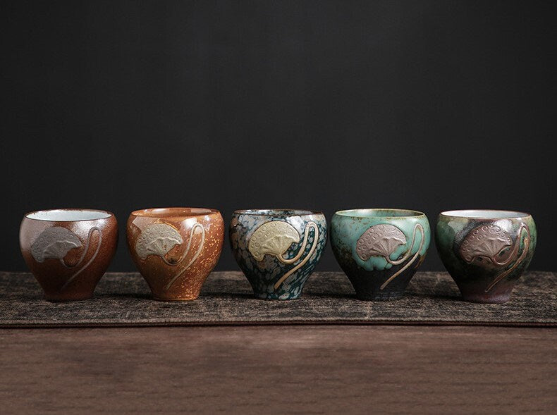 LIONRHK TEA - Stoneware Relief Lotus Cup with Five Elements