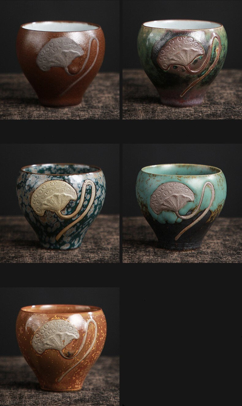 LIONRHK TEA - Stoneware Relief Lotus Cup with Five Elements