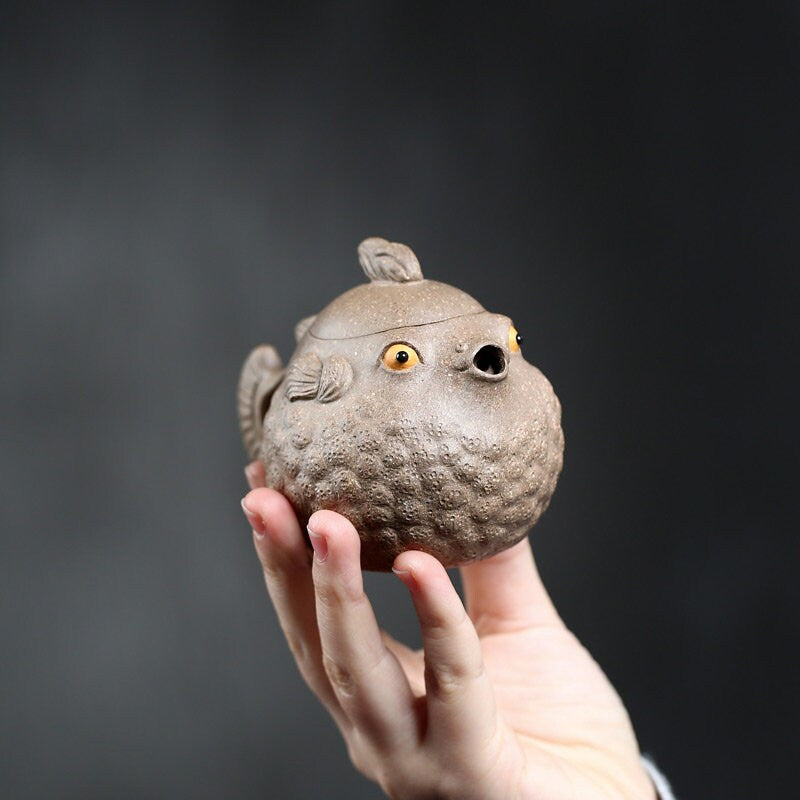 LIONRHK TEA - Yixing Zisha Clay Teapot, Ore Green Clay, Cute Little Puffer Fish In One Go 150cc