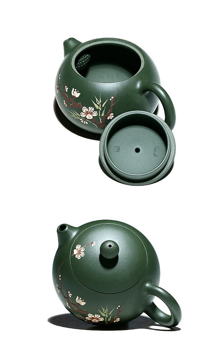 LIONRHK TEA - Yixing Zisha Clay Teapot plus two cups, Plum and Bamboo Xishi 180ml