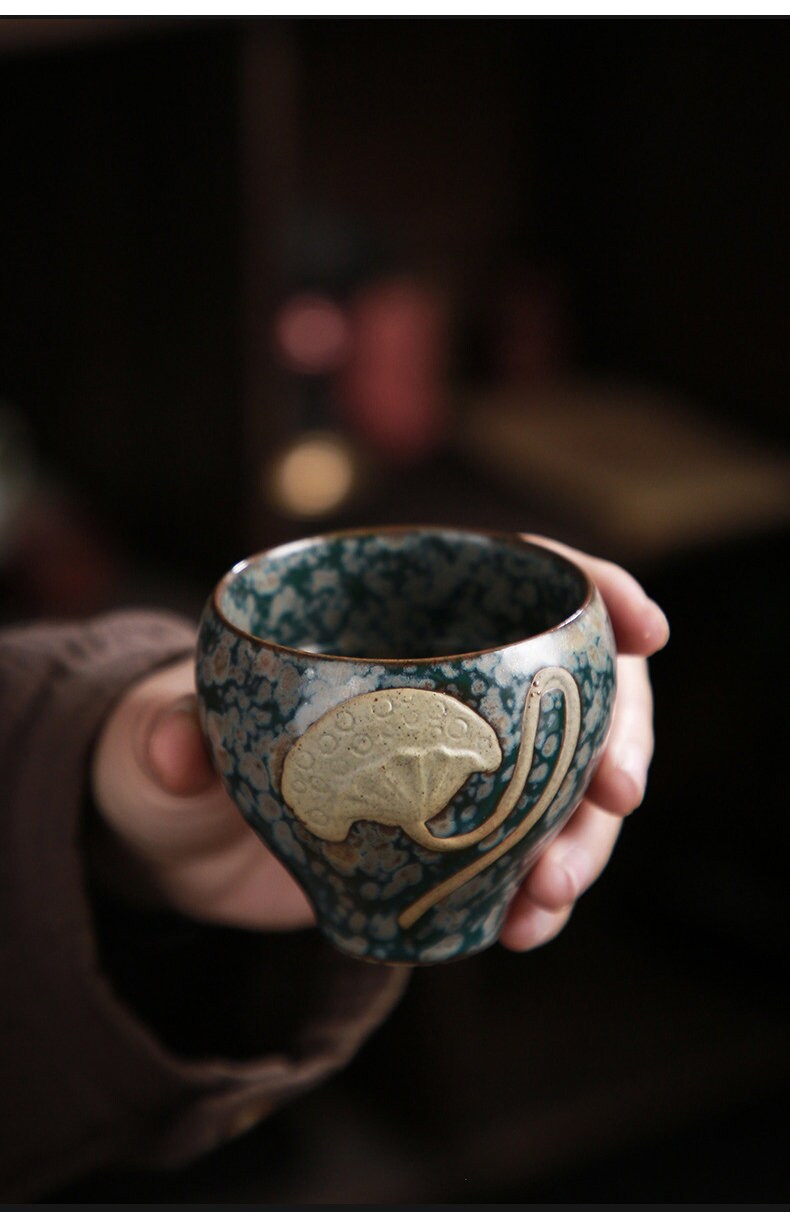 LIONRHK TEA - Stoneware Relief Lotus Cup with Five Elements