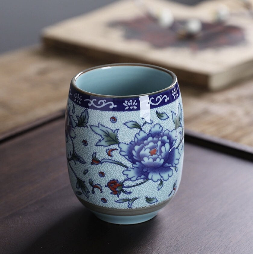 LIONRHK TEA - Ceramic Blue and White Tea Cup, 180ml