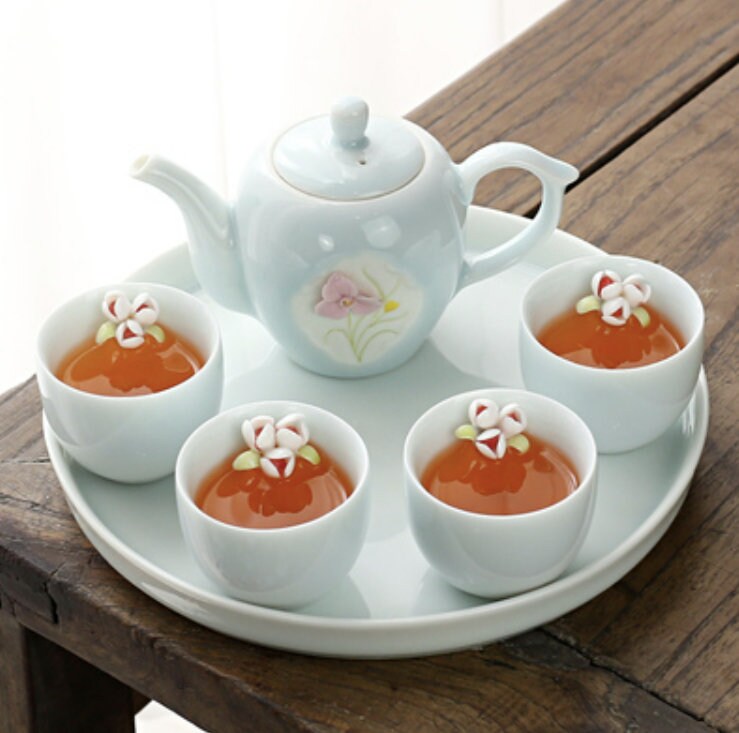 LIONRHK TEA- Ceramic Flower Pinch Tea Set