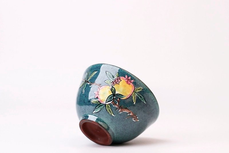 LIONRHK TEA - Jun glaze enamel pomegranate/shou peach master cup, Raw ore iron sand vermilion mud, 95cc