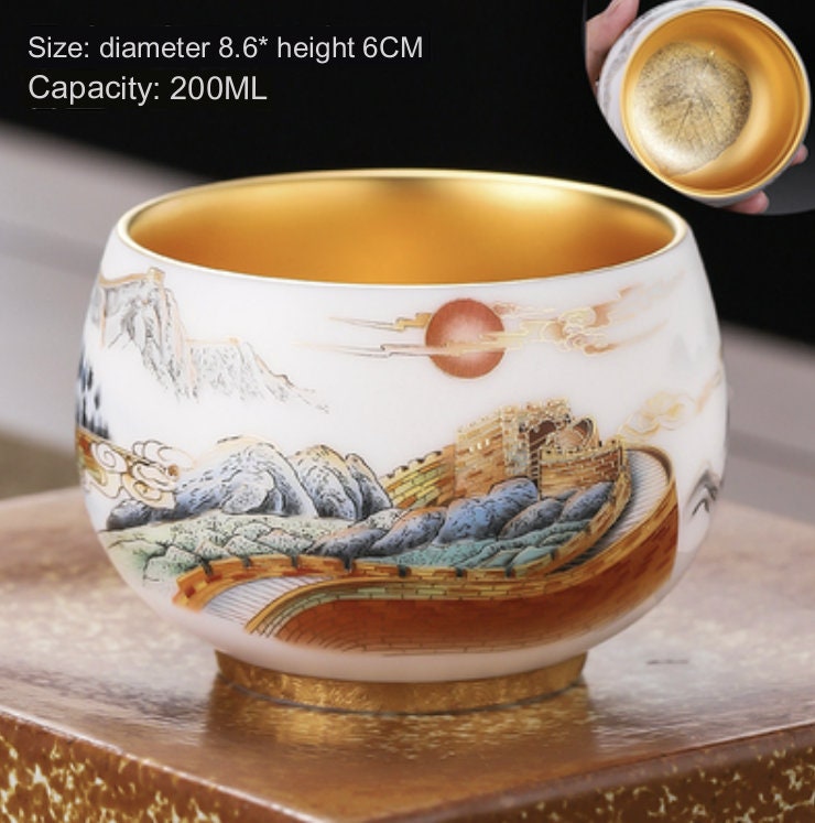 LIONRHK TEA - Gilt Suet Jade Handmade Tea Cup, 170 - 200ml