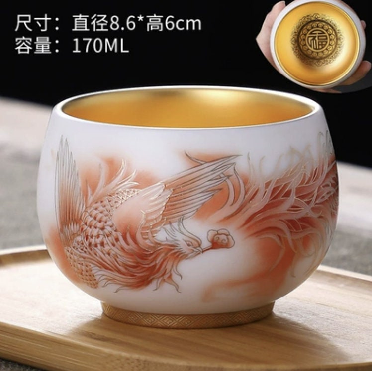 LIONRHK TEA - Gilt Suet Jade Handmade Tea Cup, 170 - 200ml