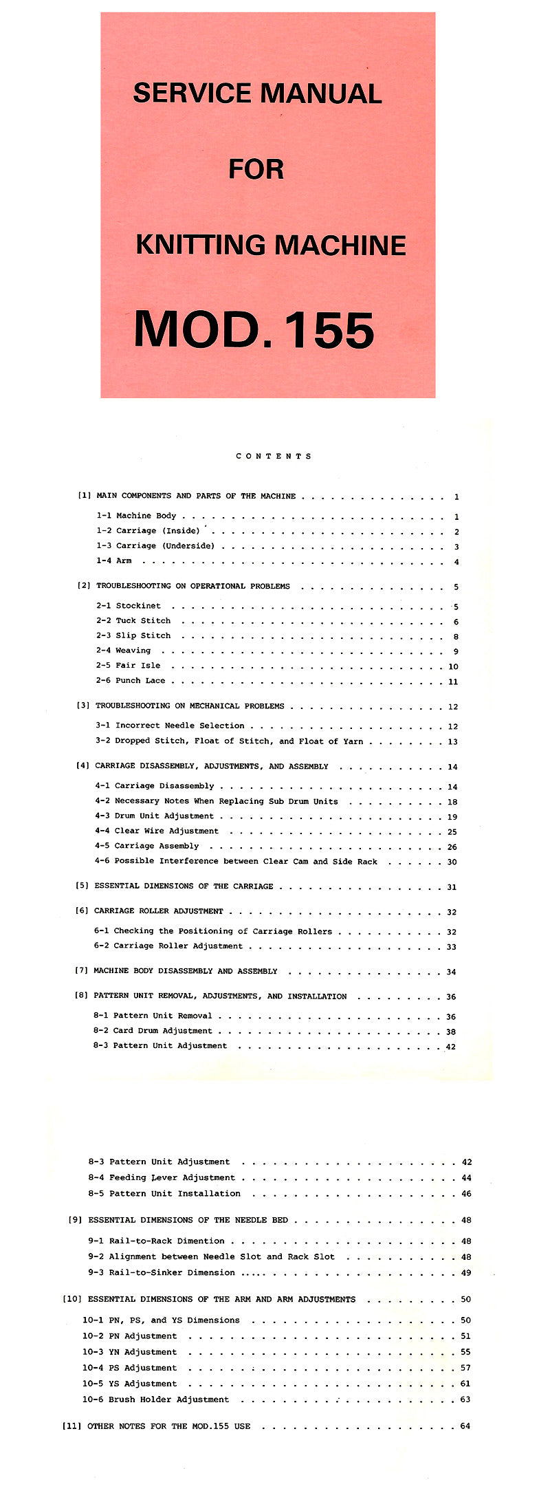 888575 SERVICE MANUAL for SINGER SK155. KNITTING MACHINE