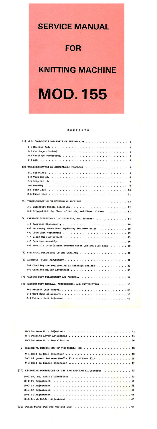 888575 SERVICE MANUAL for SINGER SK155. KNITTING MACHINE