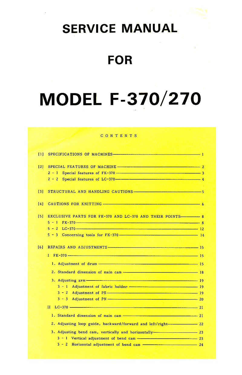 888551 SERVICE MANUAL for SINGER F-370/270.SK272 SK670 KNITTING