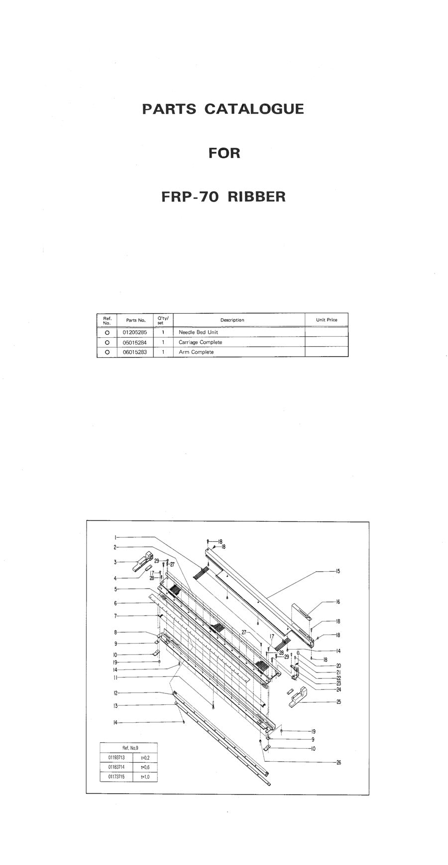 888603 SINGER PARTS CATALOGU For FRP70 KNITTING MACHINE