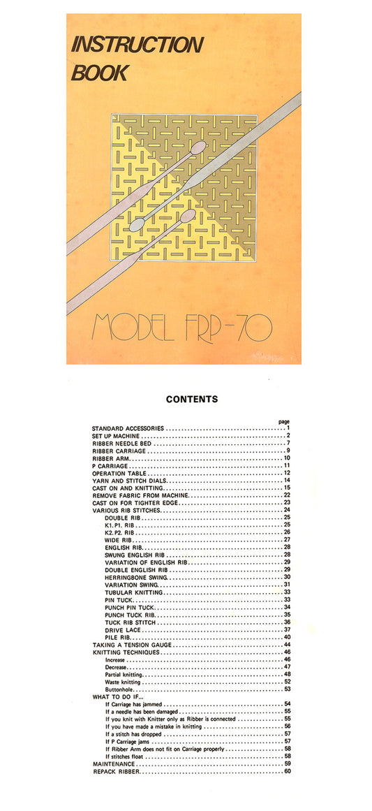 888515B SINGER FRP70. KNITTING MACHINE INSTRUCTION BOOK