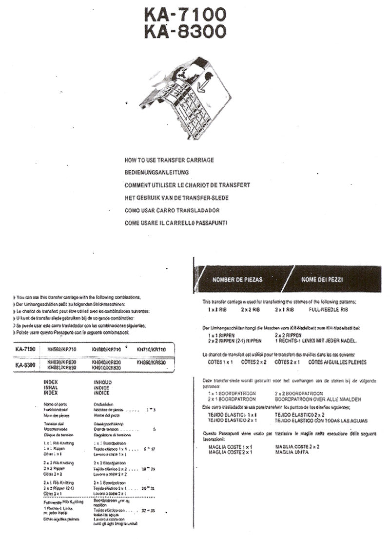 KA7100 KA8300 INSTRUCTION MANUAL for  KNITTING 888105