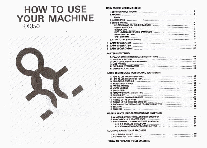 KX350 KNITTING MACHINE INSTRUCTION BOOK 888126