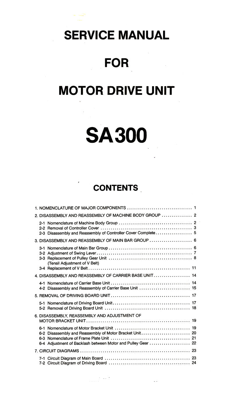 888572 SERVICE MANUAL for SINGER SA300. KNITTING MACHINE