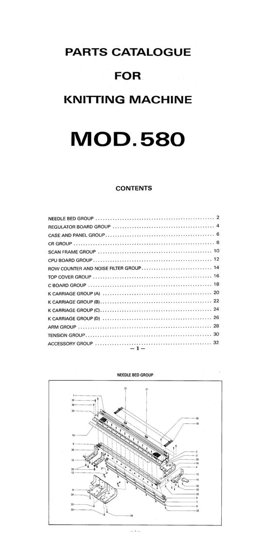 888610 SINGER PARTS CATALOGU For SK580 KNITTING MACHINE