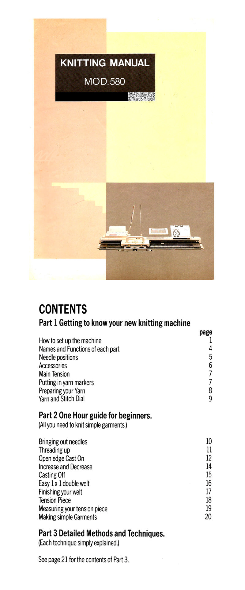 888517 KNITTING MANUAL for SINGER SK580 KNITTING MACHINE