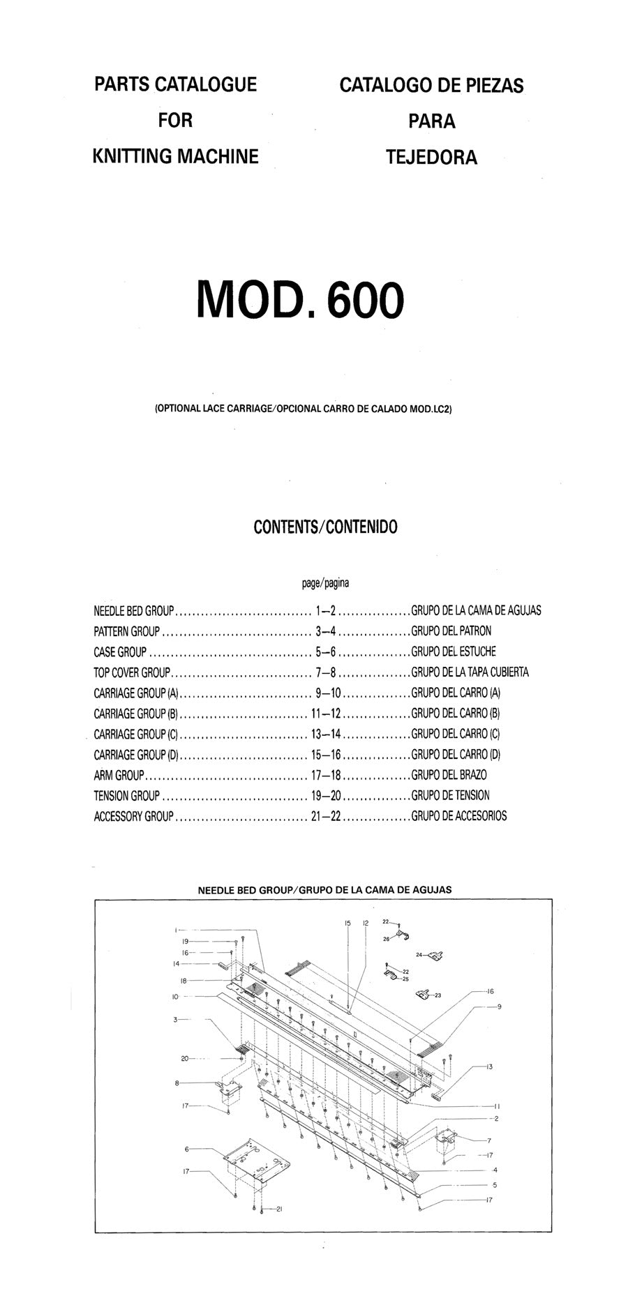 888611 SINGER PARTS CATALOGU For SK600 KNITTING MACHINE