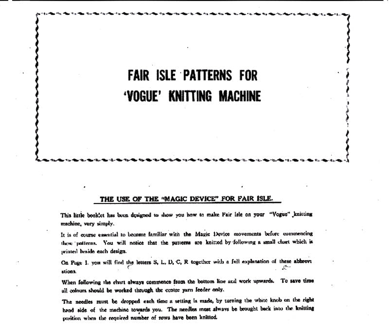 888209 FAIR ISLE PATTERNS FOR VOGUE KNITTING MACHINE