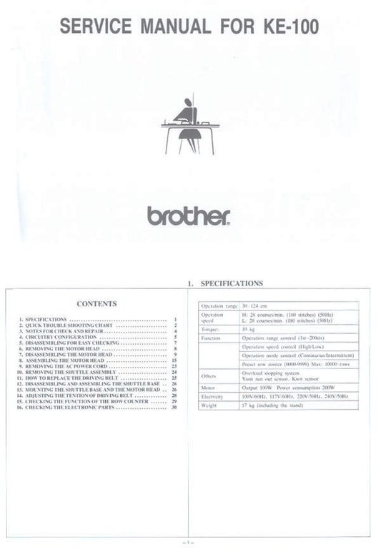 KE100 SERVICE MANUAL for BROTHER KNITTING MACHINE 888332