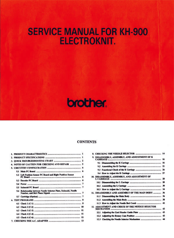 KH900 SERVICE MANUAL for BROTHER KNITTING MACHINE 888339