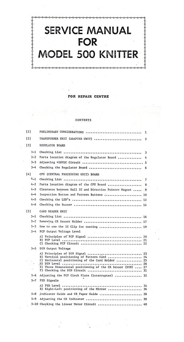 888558 SERVICE MANUAL for SINGER KNITTING MACHINE SK500