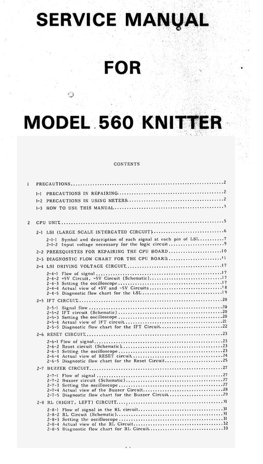 888559 SERVICE MANUAL for SINGER KNITTING MACHINE SK560